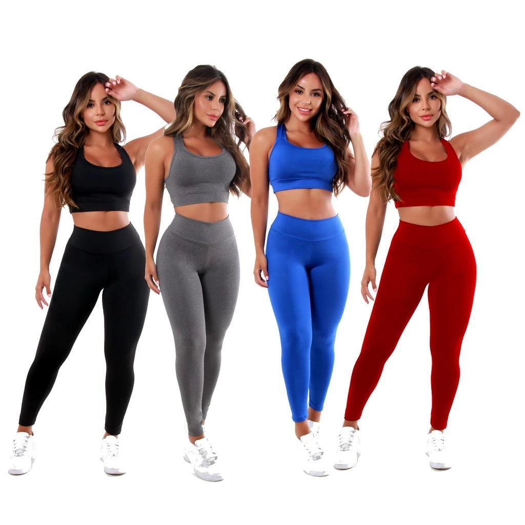 Kit 4 Conjuntos Femininos Fitness - Legging Suplex e Top para Treino