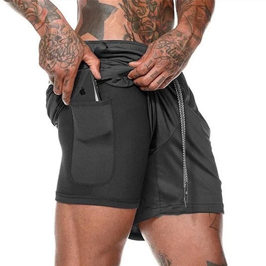 Kit Shorts Esportivos 2 em 1 com Bolsos e Compressão - Academia & Corrida