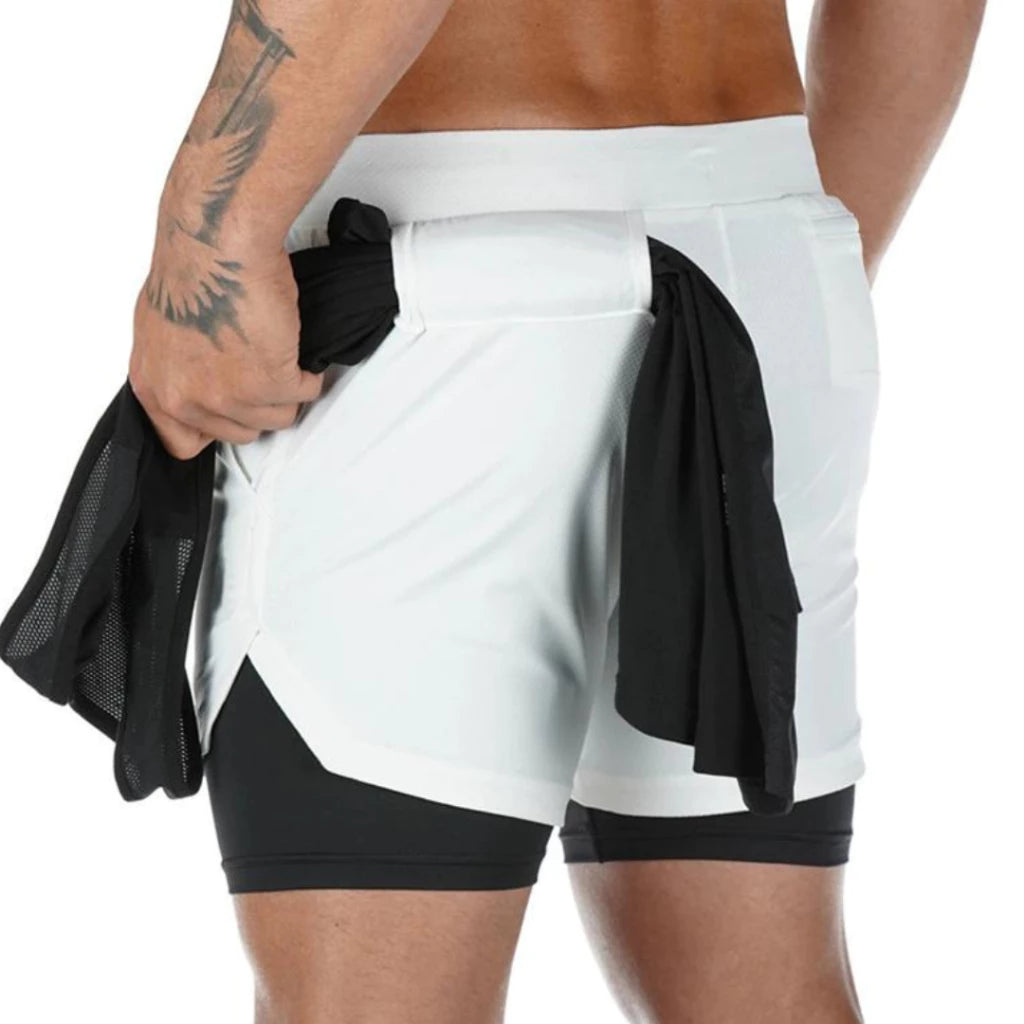 Kit Shorts Esportivos 2 em 1 com Bolsos e Compressão - Academia & Corrida