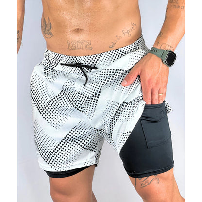 MaxFit 2 em 1 - Shorts Fitness com Forro e Suporte para Celular