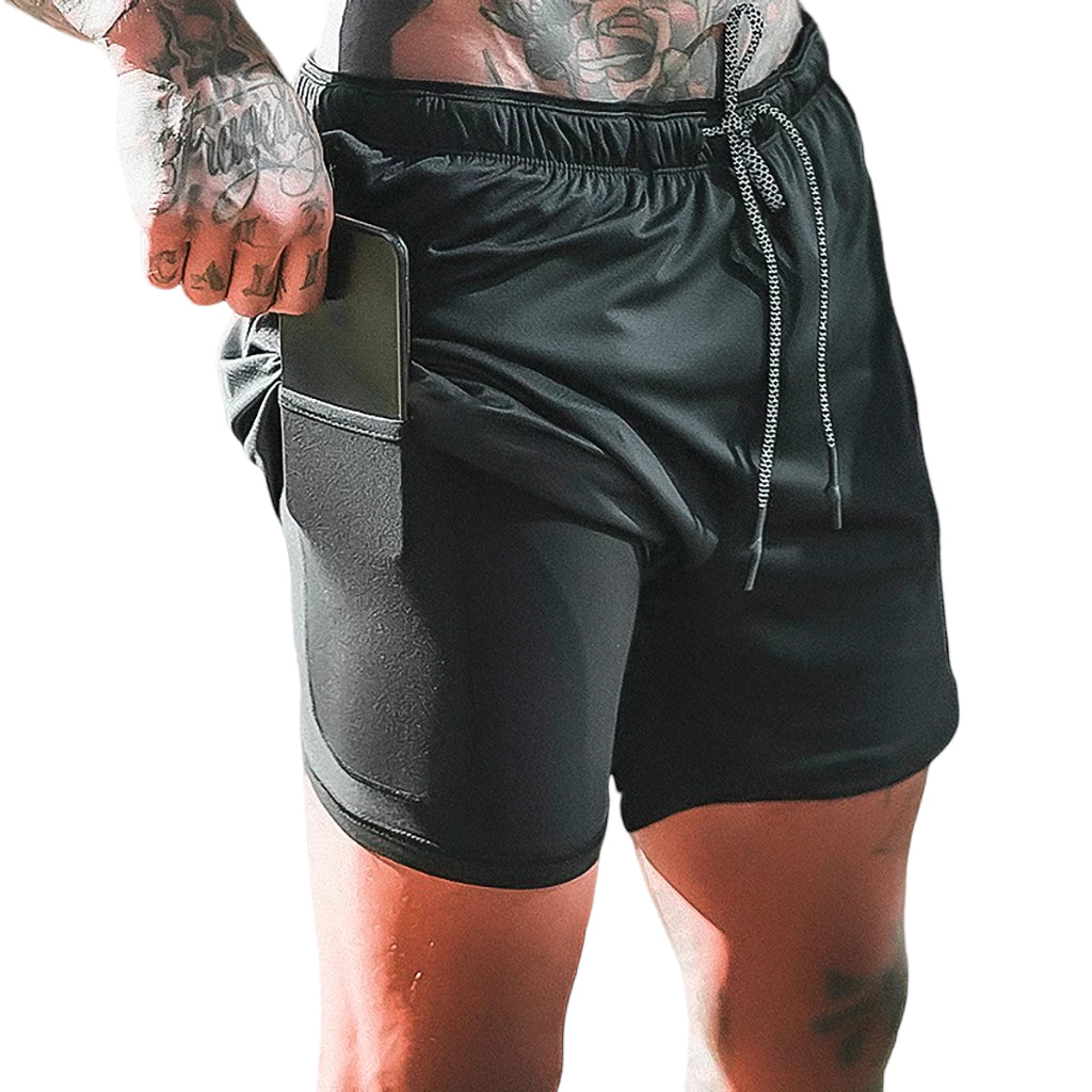 MaxFit 2 em 1 - Shorts Fitness com Forro e Suporte para Celular