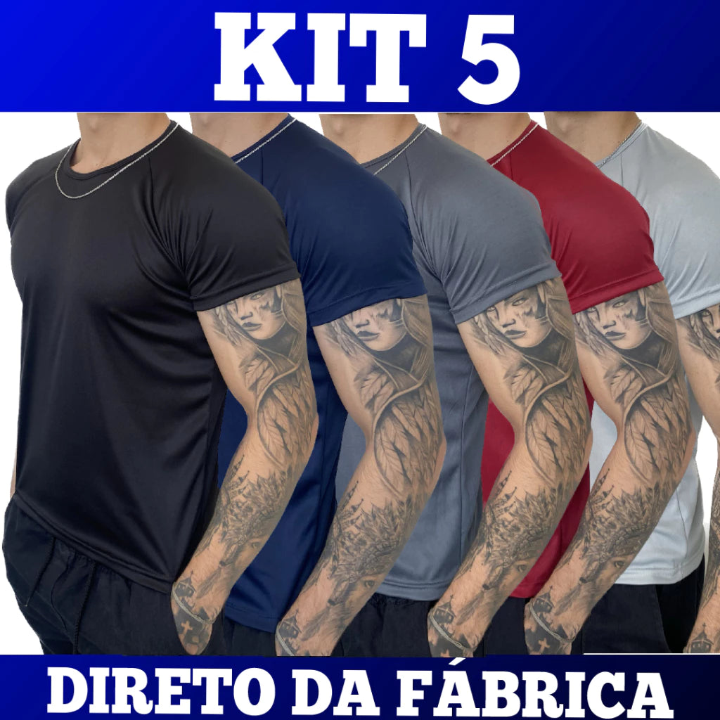 Kit 5 Camisetas Masculinas Dry Fit - Academia e Treino Esportivo