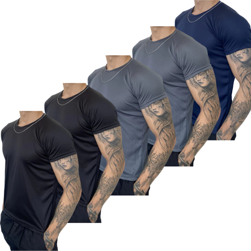 Kit 5 Camisetas Masculinas Dry Fit - Academia e Treino Esportivo